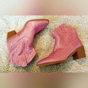 IDIFU Pink Glitter Ankle Booties